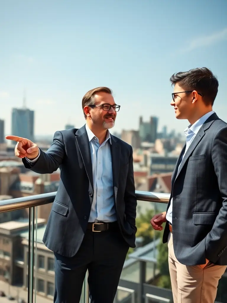 A coach providing one-on-one career guidance to a young professional, focusing on resume building, interview skills, and career pathing, set against a backdrop of London's skyline.